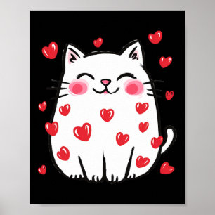 Schattige Valentijnsdag Kat Rode Harten Kattenlief Poster