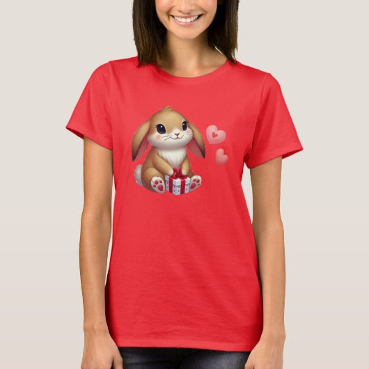 Schattige Valentijnsdag konijn konijntje T-shirt (Voorkant)