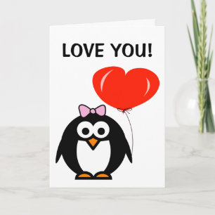 Schattige Valentijnsdag pinguïn met hartballon Feestdagen Kaart