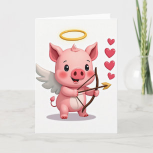 Schattige Valentijnskaart met Varken Cupido Kaart