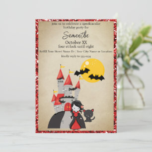 Schattige Vampier Meisje en Haunted Castle Hallowe Kaart