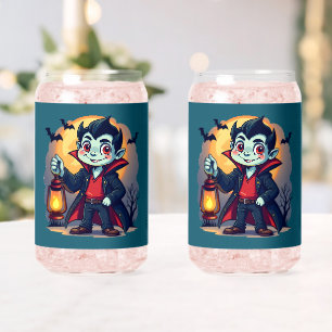 Schattige vampier met lantaarn Kawaii Halloween Blikvorm Glas