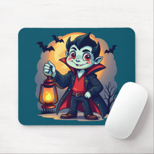 Schattige vampier met lantaarn Kawaii Halloween Muismat