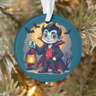Schattige vampier met lantaarn Kawaii Halloween Ornament