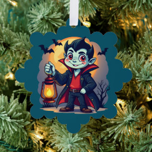 Schattige vampier met lantaarn Kawaii Halloween Ornament Kaart
