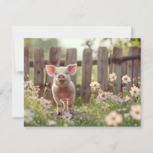 Schattige varken in de bloementuin briefkaart