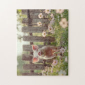 Schattige varken in de bloementuin legpuzzel (Verticaal)