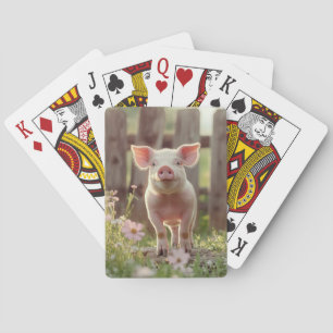 Schattige varken in de bloementuin pokerkaarten