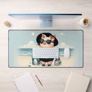 Schattige Varken in Polka Dot Zwempak op het stran Bureaumat