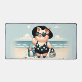 Schattige Varken in Polka Dot Zwempak op het stran Bureaumat (Voorkant)