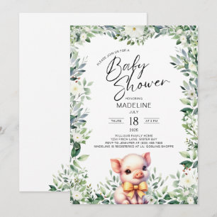 Schattige varken met boog Baby shower uitnodiging