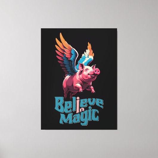 Schattige Varken met Kleurrijke vleugels | Geloof  Canvas Afdruk (Voorkant)