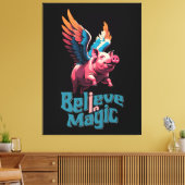 Schattige Varken met Kleurrijke vleugels | Geloof  Canvas Afdruk (Insitu (Woonkamer))