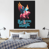 Schattige Varken met Kleurrijke vleugels | Geloof  Canvas Afdruk (Insitu (Slaapkamer))