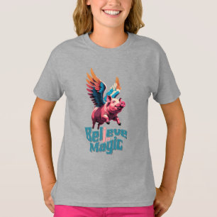 Schattige Varken met Kleurrijke vleugels Geloof T-shirt