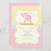Schattige Varken / Piggy Pastel Verjaardagsuitnodi Kaart (Voorkant / Achterkant)