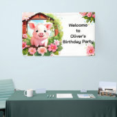 Schattige Varken Roze Barnyard Verjaardagsbanner Spandoek (Beurs)