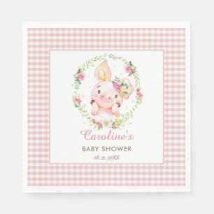 Schattige Varken Roze Bloemen Baby shower Verjaard Servet