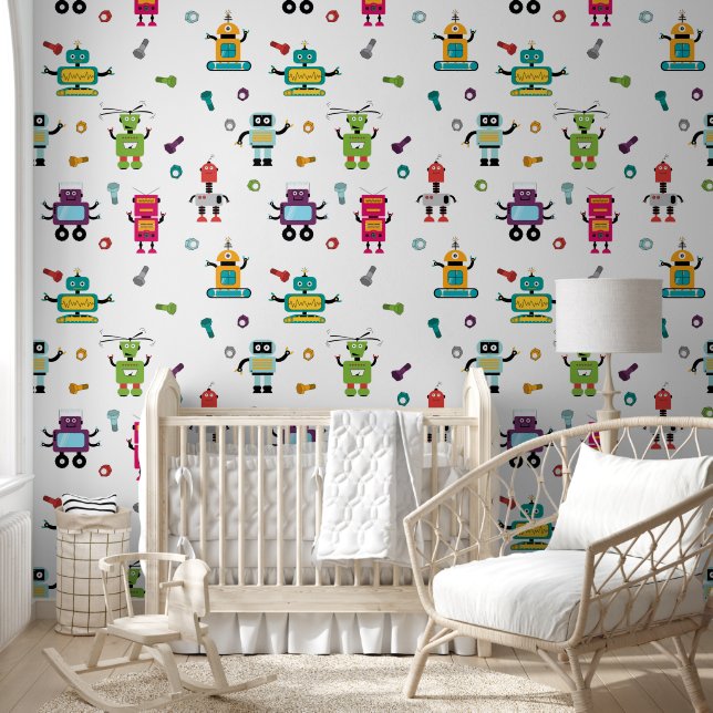 Schattige veelkleurig Robots Kinder Robot Pattern Behang (Kinderen)