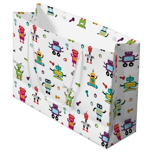 Schattige veelkleurig Robots Kinder Robot Pattern Groot Cadeauzakje (Voorkant Gekanteld)