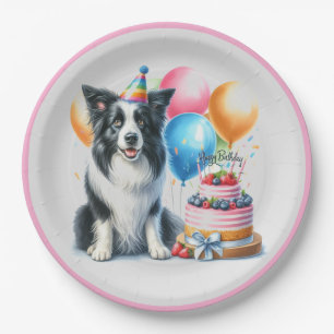 Schattige Verjaardag Border Collie Feestje Papieren Bordje