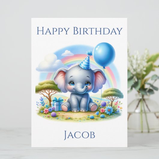 Schattige Verjaardag Olifant Verjaardag Kaart (Staand voorkant)