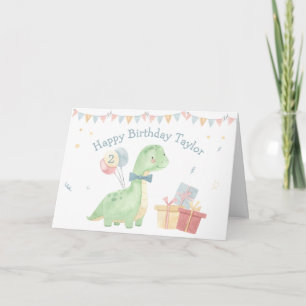 Schattige Verjaardag Waterverf Dinosaurus Twee Jaa Kaart