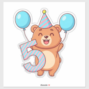 Schattige verjaardagsbeer met feesthoed en ballonn sticker