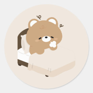 Schattige Vermoeide Bruine Beer Ronde Sticker