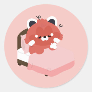 Schattige Vermoeide Rode Panda Ronde Sticker