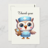 Schattige verpleegster bedankt uil briefkaart (Voorkant / Achterkant)