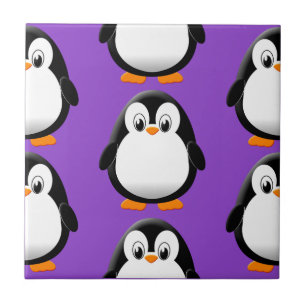 Schattige Vette Pinguïn Overal Gedrukt Paars Tegeltje