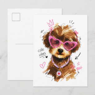Schattige Vibes Poodle Puppy met Hart Zonnebril Briefkaart