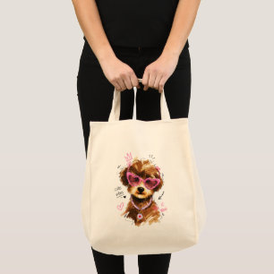 Schattige Vibe's Poodle Puppy met Hart Zonnebril Tote Bag