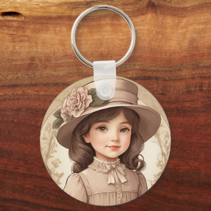 Schattige Victoriaans Meisportret Sleutelhanger
