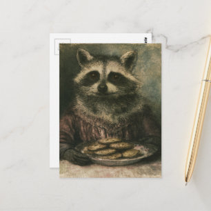 Schattige Victoriaanse wasbeer die koekjes eet Briefkaart