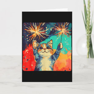 Schattige vierende kat voor gelukkige nieuwjaarsli kaart