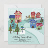 Schattige Village Holiday Open House Uitnodiging (Voorkant)