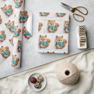 Schattige vilten eekhoorn met een gezellige sjaal cadeaupapier