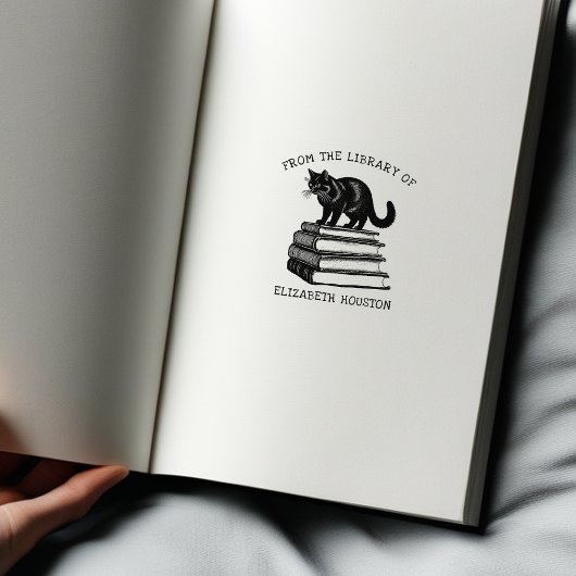 Schattige vintage bibliotheekkat 	rubberstempel