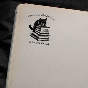 Schattige Vintage Bibliotheekkat Rubberstempel