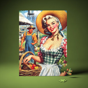 Schattige Vintage Boeren Pin-up Legpuzzel