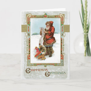 Schattige Vintage Christmas Kaart - Santa's lijst