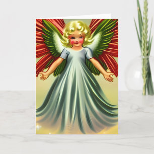 Schattige Vintage Engel Kerst Blank Binnenkant Feestdagen Kaart