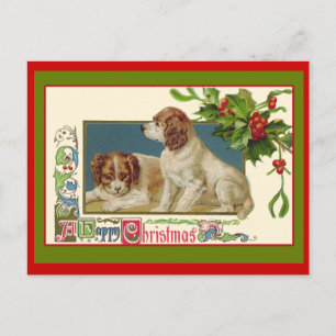 Schattige vintage feestdagenillustratie van puppy' feestdagenkaart