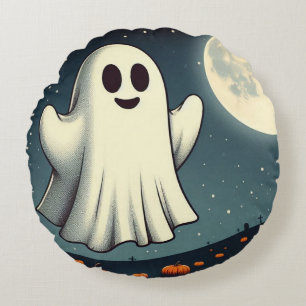 Schattige, vintage geest & pompoen halloween kunst rond kussen