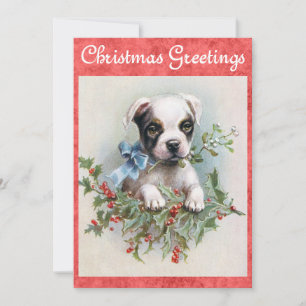 Schattige Vintage Hond Kerst Groeten Feestdagenkaart