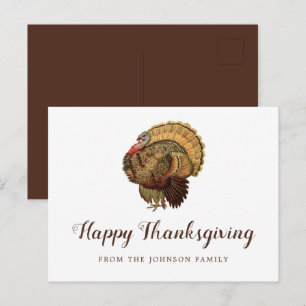 Schattige Vintage Kalkoen Gelukkig Thanksgiving Gr Briefkaart