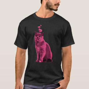 Schattige vintage kat met harten retro roze 11 t-shirt