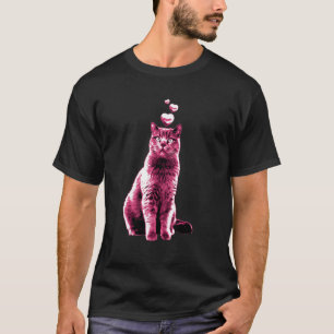 Schattige vintage kat met harten retro roze 1 t-shirt